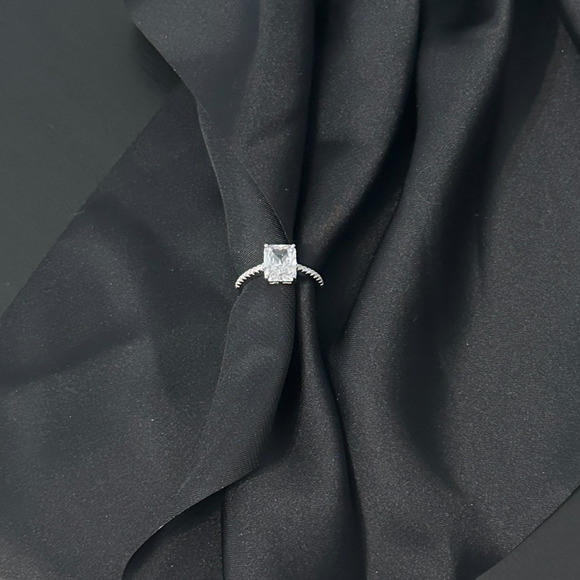 Elegant Women's Engagement Ring with Emerald-Shaped Cubic ZirconiaTimeless - Picture 12 of 13